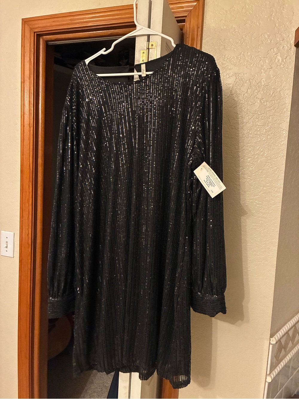 Black Sequin Long Sleeve Shift Dress